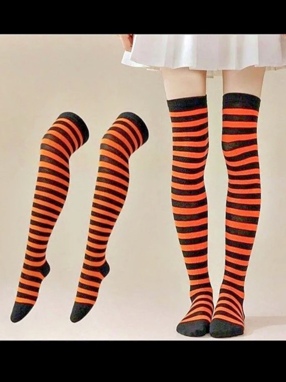 Orange & Black Striped Knee-High Socks and arm sleeves